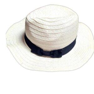 White Black Bow Beach Hat Wide Rim Sun Hat Vacation Holiday Straw Hat